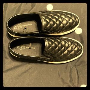 Slide on black leather shoes